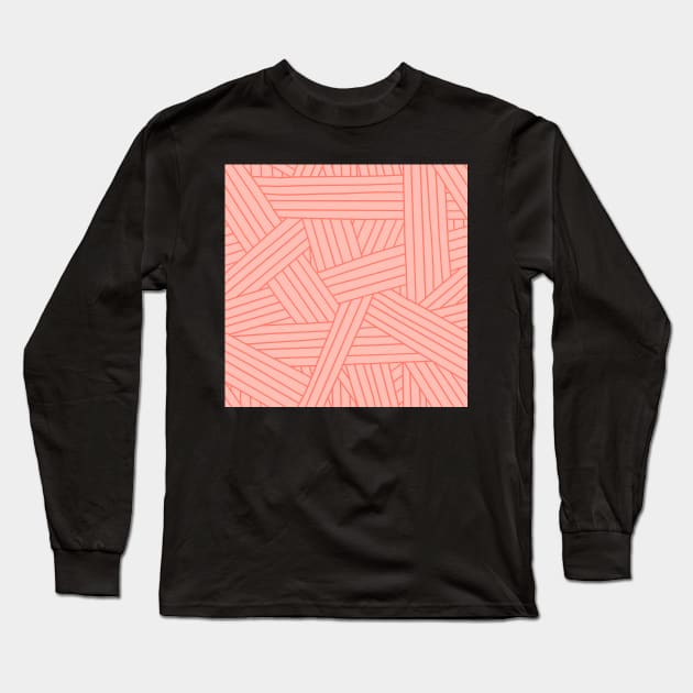 Crossing Lines in Coral Pink Long Sleeve T-Shirt by latheandquill